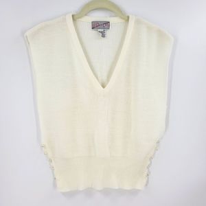 Vintage Spice of Life Sweater Vest Pearl Side Button Detail Cap Sleeve Ribbed M